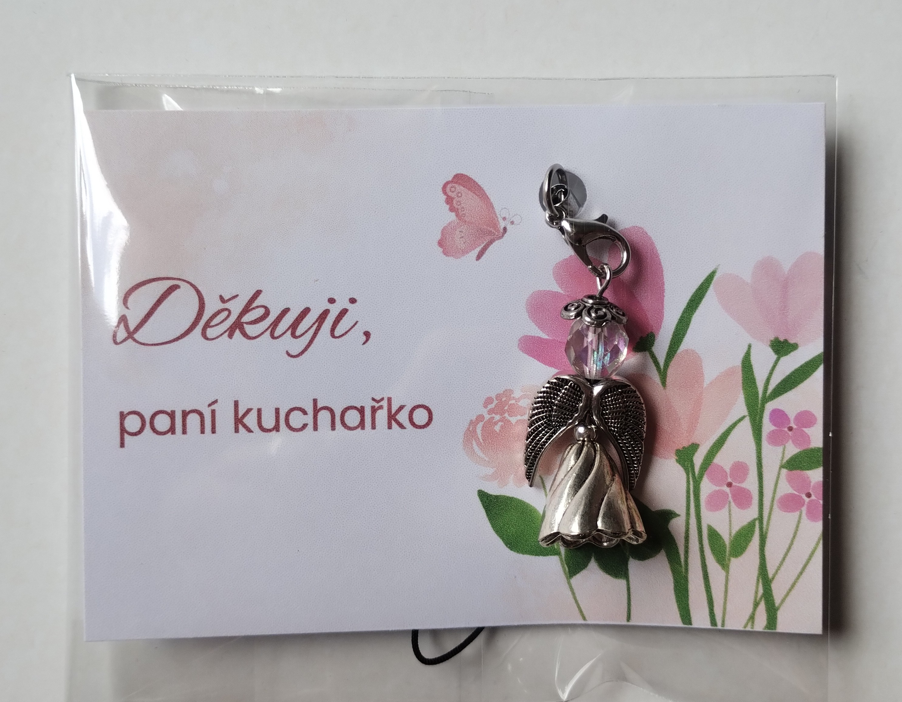 Andělíček na dárkové kartičce Děkuji paní kuchařko