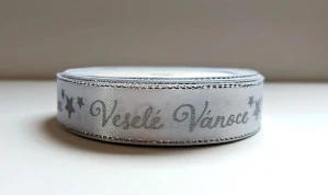 Stuha Veselé Vánoce stříbrná barva /cena 1 metr/