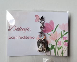 Andělíček na dárkové kartičce Děkuji paní ředitelko